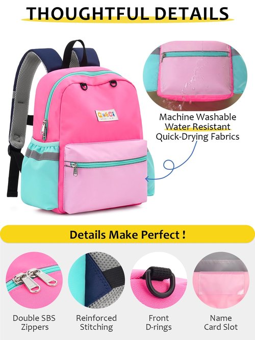 QOECI Toddler Backpack for Boys Girls 2-5, Kids Preschool Backpack, 13inch Little Kids Backpack Daycare School Bookbag for Kindergarten Elementary School Travel,Light Pink