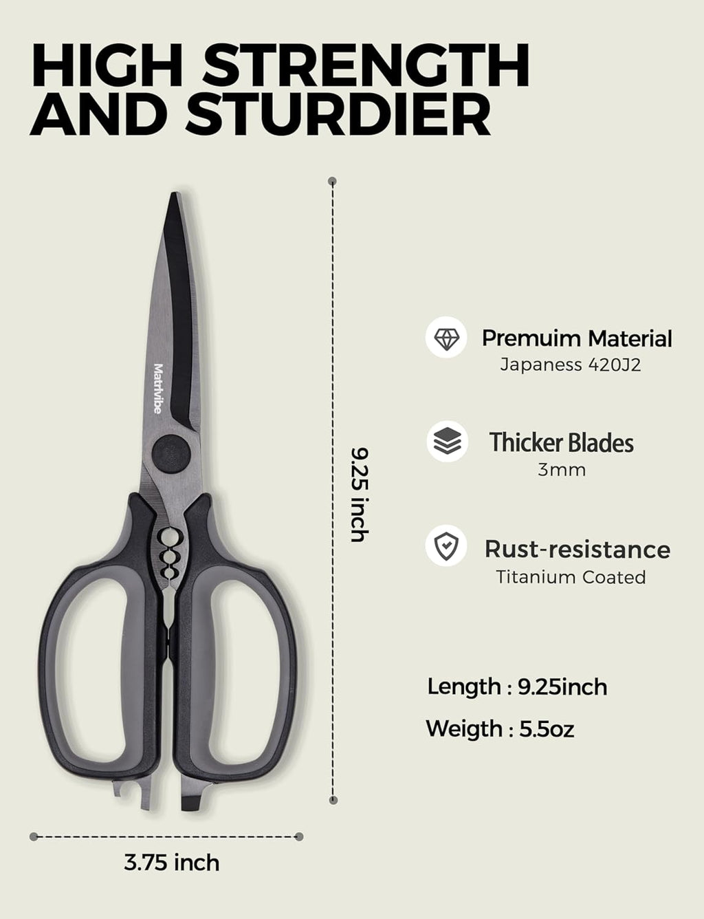 Skiennix Heavy Duty Kitchen Shears - All-Purpose Herb Scissors with Detachable Blades | Stainless Steel, Dishwasher Safe