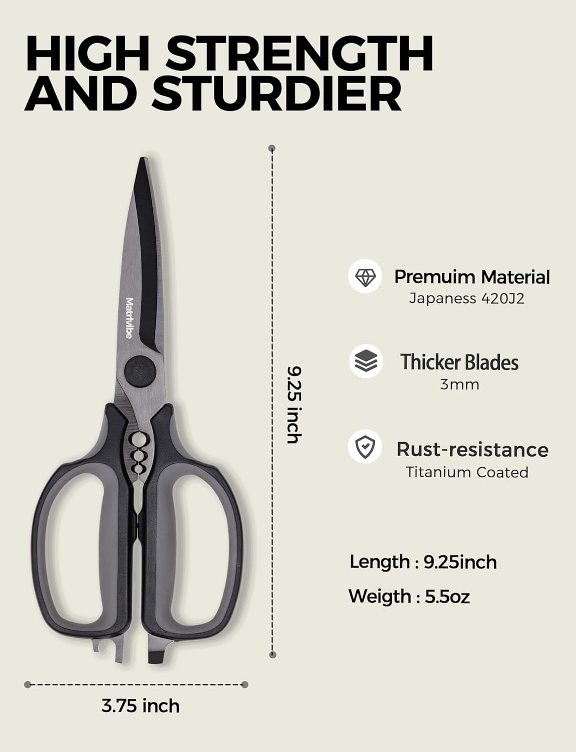 Skiennix Heavy Duty Kitchen Shears - All-Purpose Herb Scissors with Detachable Blades | Stainless Steel, Dishwasher Safe