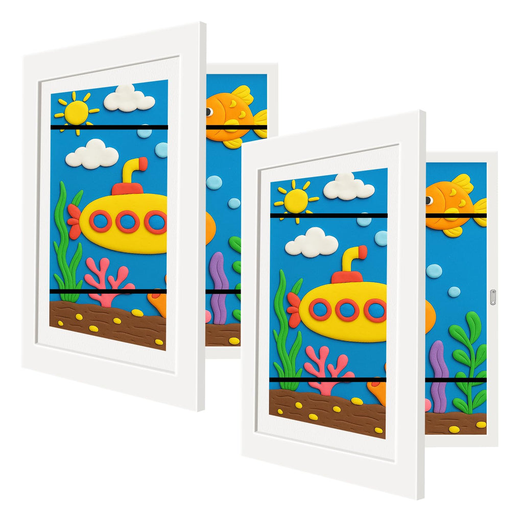 WeePro 2-Pack Kids Art Frames 8.5x11 Front Opening Display, Picture Frames for Kids Artwork, Holds 150 Pieces Each, Art Storage and Wall Display, White