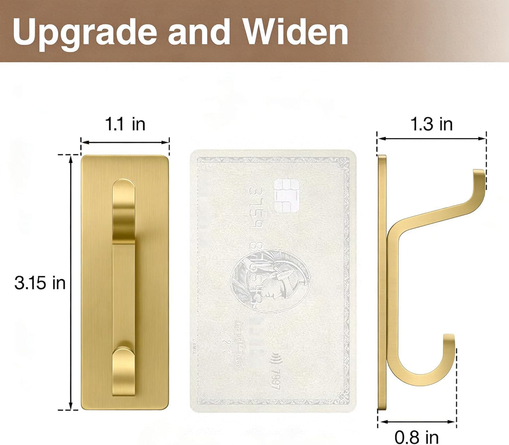 Pickpiff 12 Pack Wall Hooks - Strong 13LB Adhesive Coat & Towel Hangers in Brushed Gold