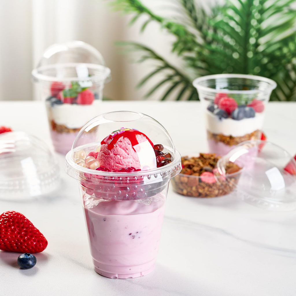 Lilymicky 50 Sets 12 oz Clear Plastic Parfait Cups with Insert & Dome lids, Disposable Yogurt Fruit Cups for Kids, for Dips and Veggies, Dessert and Party Snacks