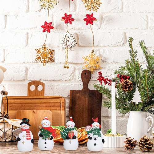 MEETYAMOR Christmas Snowman Ornaments - 4 PCS Rustic Resin Decor for Table & Home | Miniature Collectibles