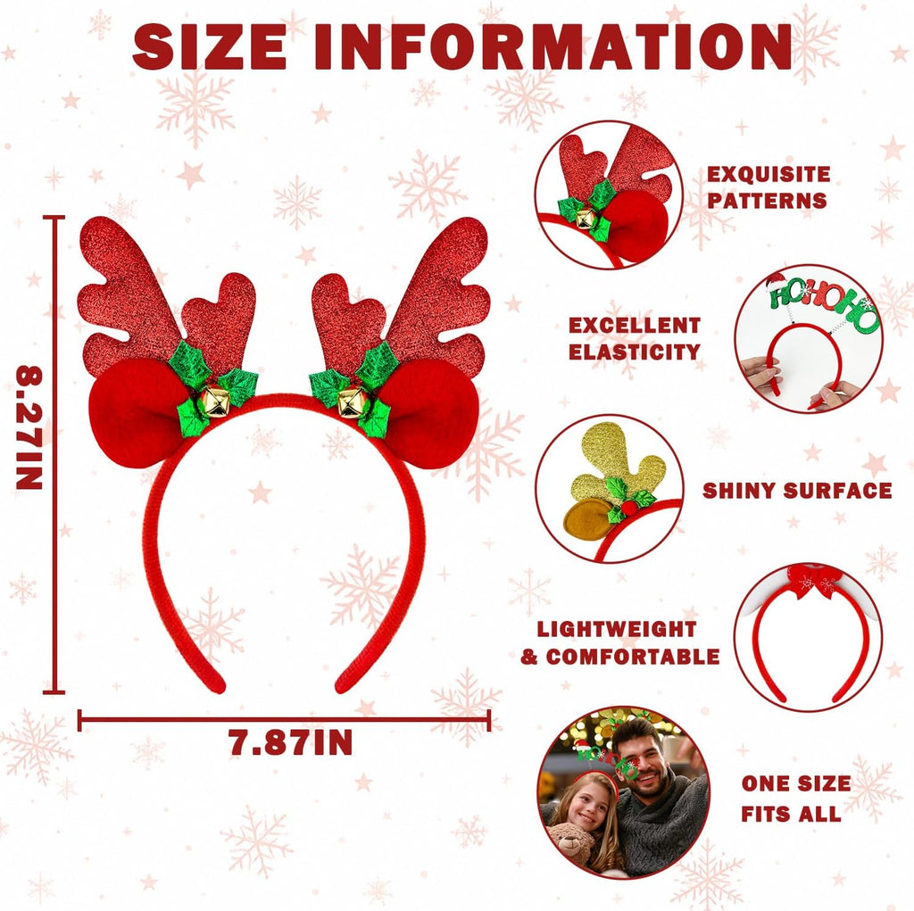Skiennix Christmas Glasses & Headband Set - 12 Pack Glitter Eyewear & Holiday Accessories | One Size Fits All
