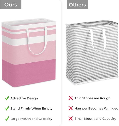HomeHacks Large Waterproof Laundry Baskets - Collapsible Hampers with Reinforced Handles | 2 Pack, Pink, 125L
