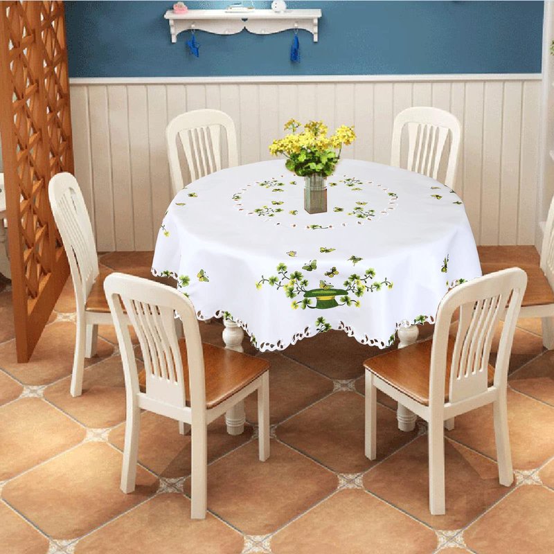 Simhomsen Embroidered Irish Clover St. Patrick’s Day Tablecloth, Shamrock Decorations (Round 70 inches)