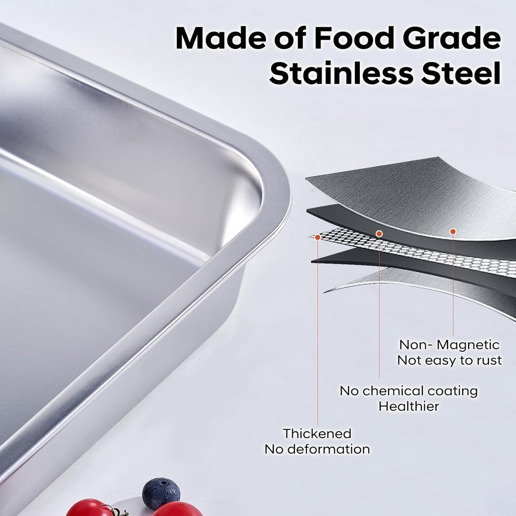 Skiennix 4 Inch Extra Deep Lasagna Baking Pan - 11x14 Inch Nonstick Stainless Steel with Lid | 7.4QT Capacity