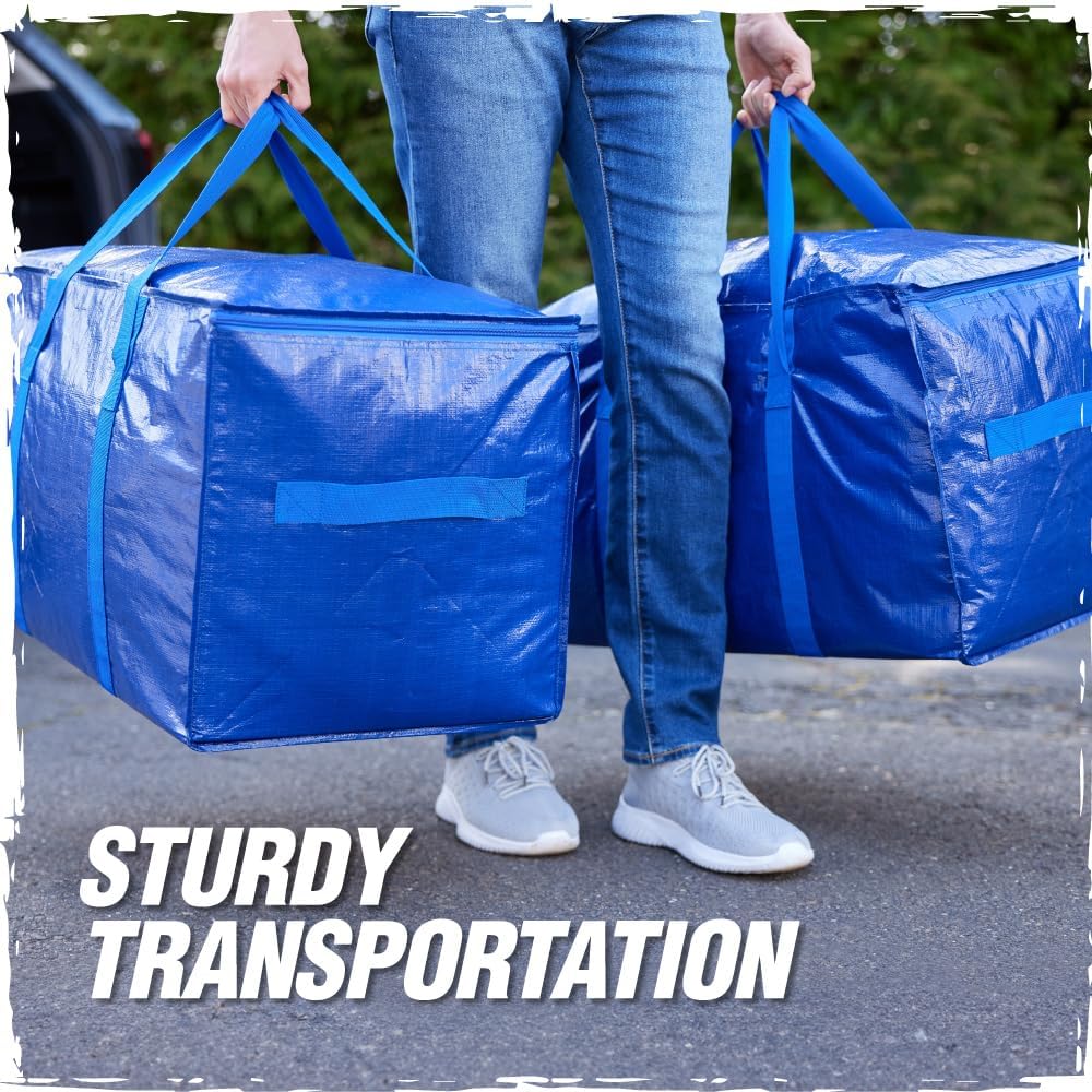RUGGED RHINO Heavy Duty Extra Large Moving Bags - Durable, Space-Saving Storage | 4 Pack, Blue/Clear