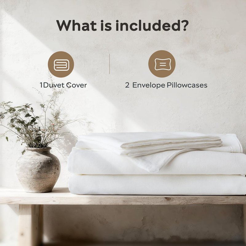 JELLYMONI Bedding Duvet Cover King Size - 100% Washed Cotton Linen Feel Textured Comforter Cover, 3 Pieces Lightweight Soft Bedding Set with Zipper Closure (Off White, 104"x90")