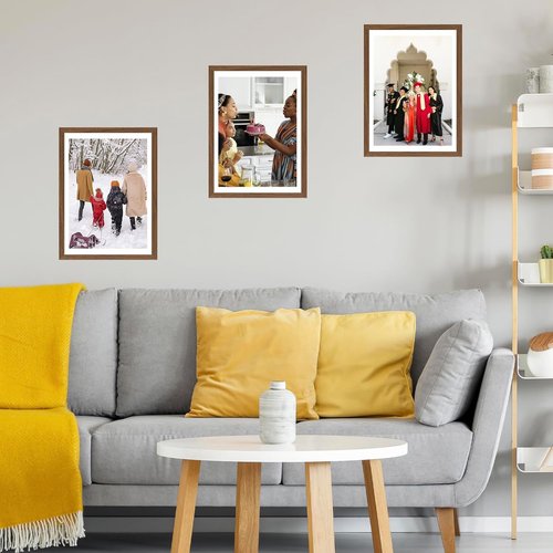 JCJMY 12x16 Picture Frame - Brown Wall Hanging Frame with 11x14 Mat | Display Photos Stylishly