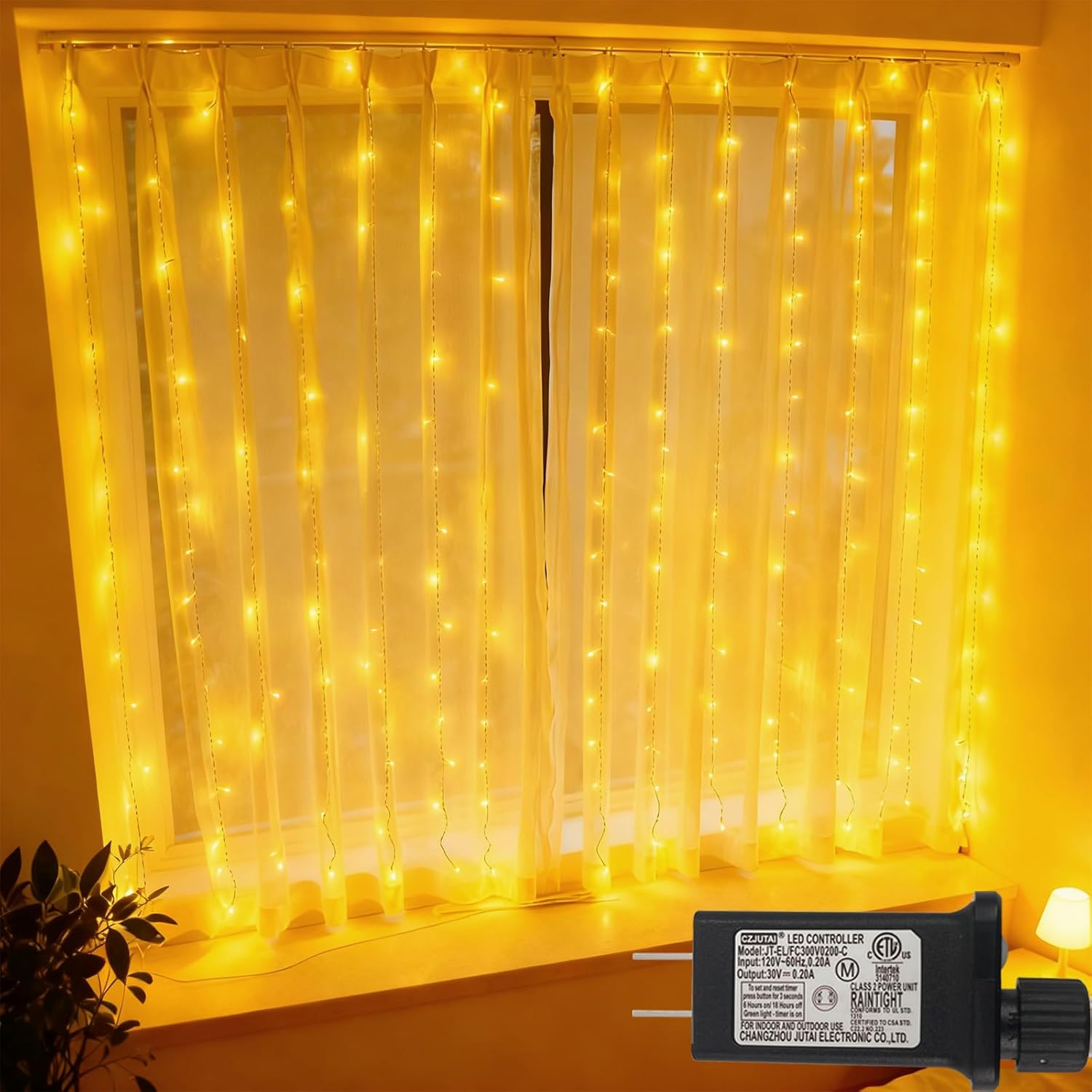Skiennix 300 LED Curtain Lights - Connectable Fairy Lights with 8 Modes for Indoor/Outdoor Decor | Warm White