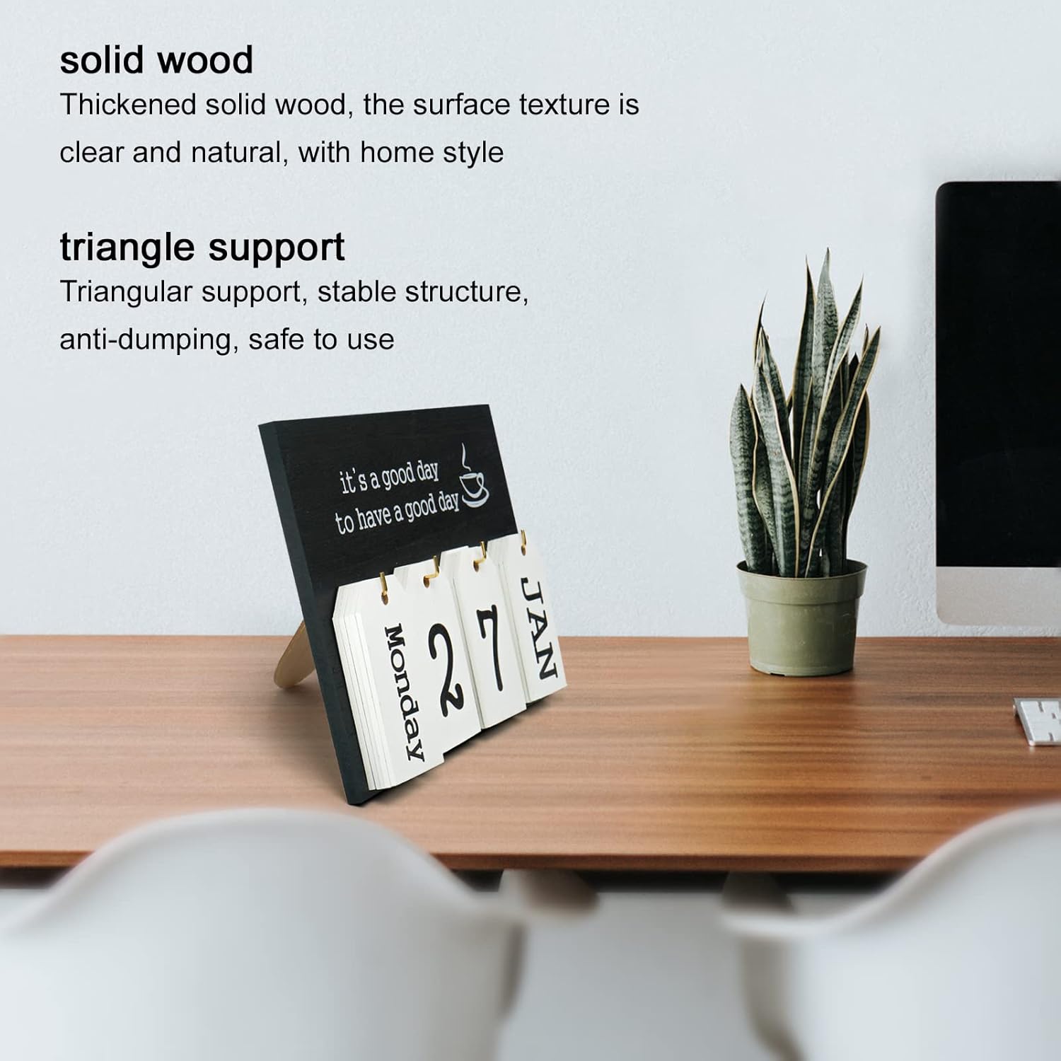 Notakia Perpetual Flip Calendar - Vintage Wooden Desk Calendar with Month & Day Display | Black Flip Design