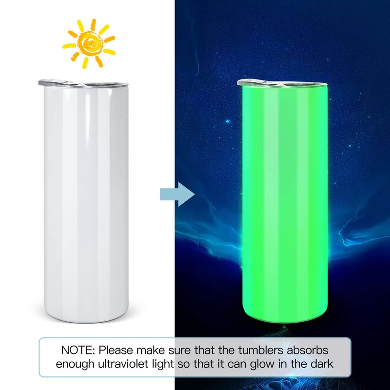 AGH 8 Pack Sublimation Tumblers Glow in the Dark,20 oz Double Wall Vacuum Insulated Luminous Skinny Tumbler with Straw and Lid for Cold and Hot Drinks,White to Blue and White to Green