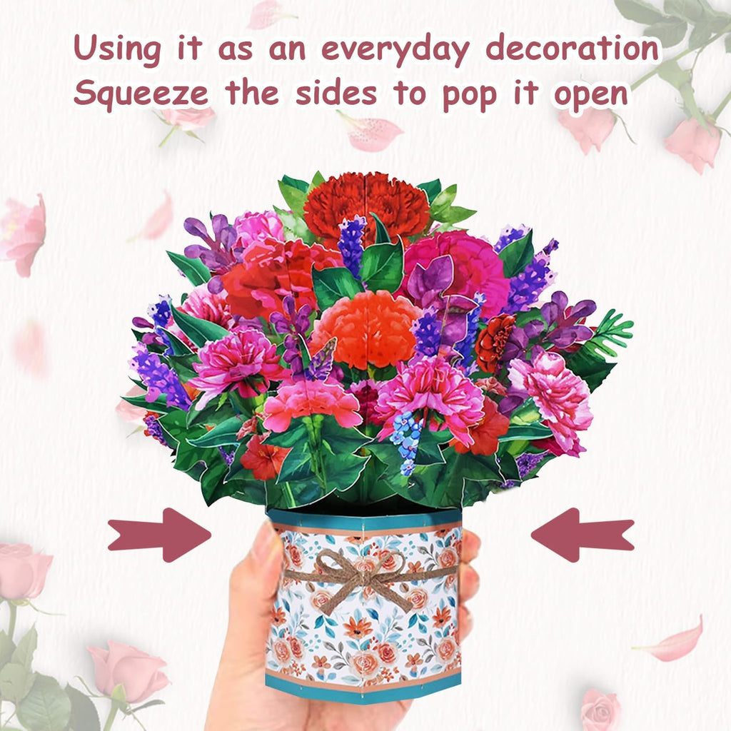 ROBBEAR 3D Carnation Bouquet Pop-Up Card - Perfect Flower Greeting Card for Any Occasion | Birthday, Mother's Day, Anniversary