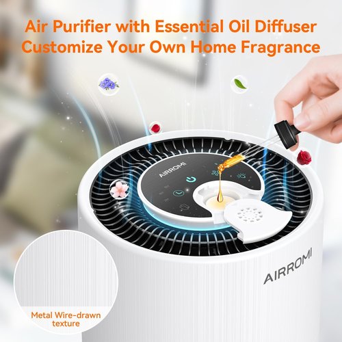 AIRROMI Air Purifier - HEPA 3-in-1 Filter for Pets & Allergies | Covers Up to 990 Ft², Quiet 360° Design, White