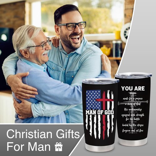 Christian Gifts for Men - Inspirational 20oz Coffee Tumbler | Bible Verse Design for Fathers Day, Christmas, Graduation