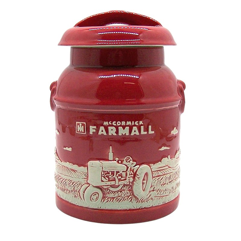 M Cornell Importers, Inc. IH Farmall Raised-Relief Stoneware Milk Can Cookie Jar