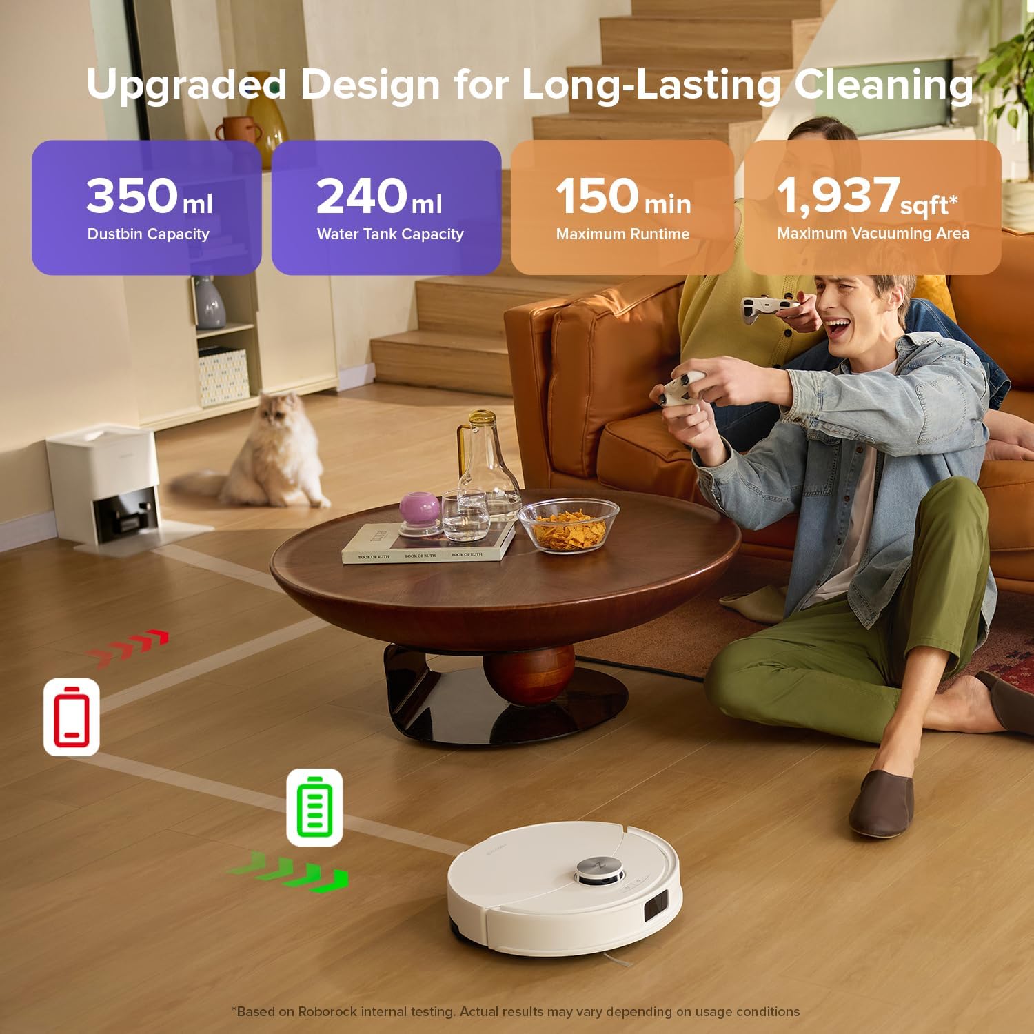 Roborock Q10 S5+ Robot Vacuum & Mop - 10,000Pa Suction, 70 Days Self-Emptying, Sonic Mopping, Ideal for Pet Hair