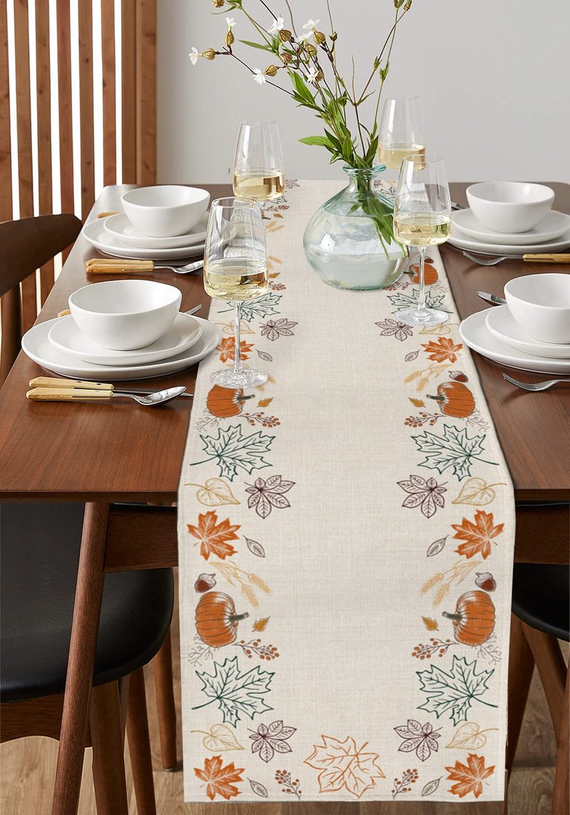 Fall Table Runners 108 Inches Long Pumpkin Pine Cones Maple Leaf Autumn Leaves Thanksgiving Runners for Dining Tables Dinner Runner Kitchen Party Table Decoration