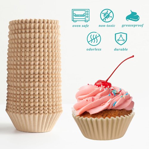 Brown Paper Cupcake Liners - 1000 Count Standard Baking Wrappers | Food-Grade Greaseproof Muffin Liners (1.4 Inch)