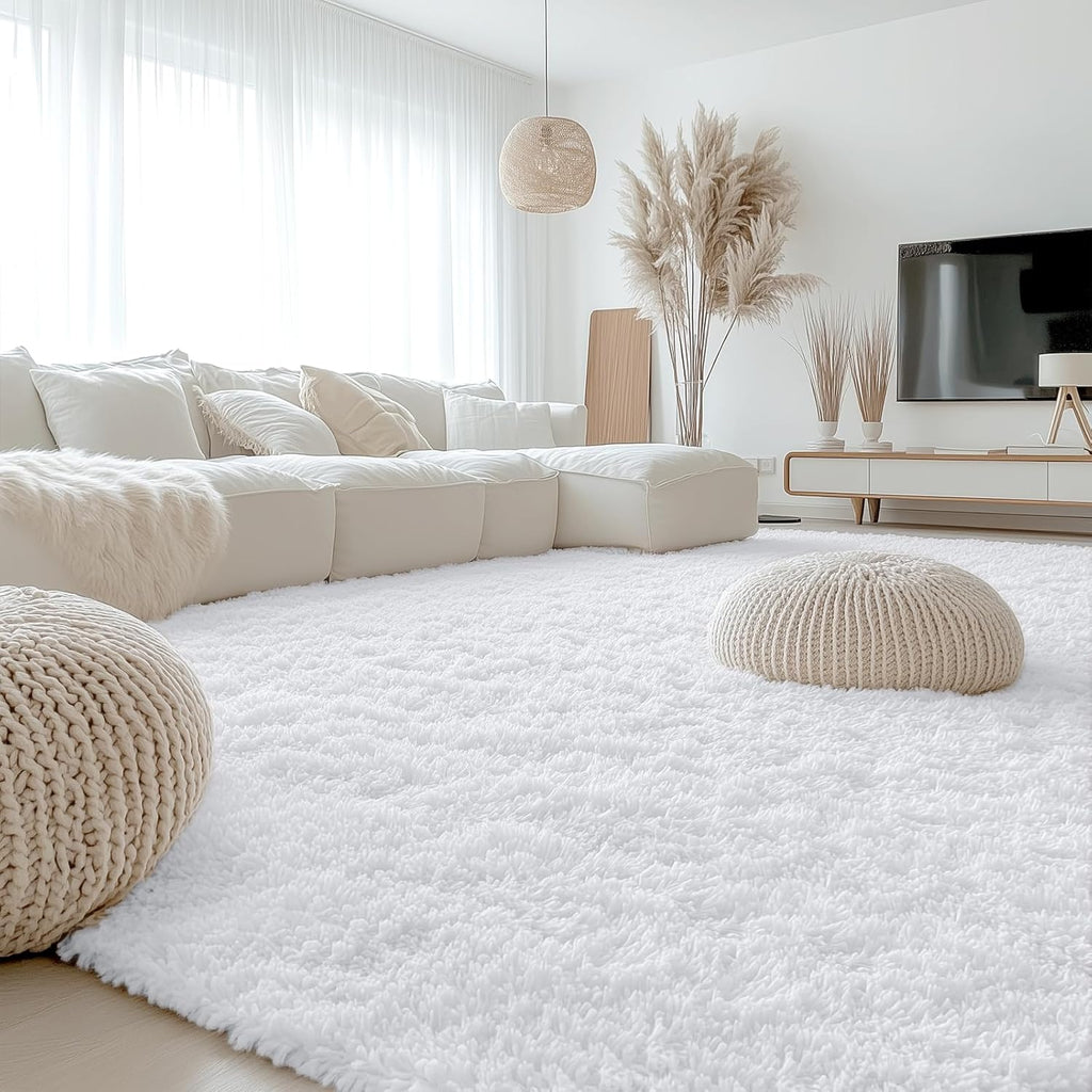 OLANLY Large Area Rug - Soft Fluffy Shaggy Carpet for Living Room & Bedroom | 8x12, White