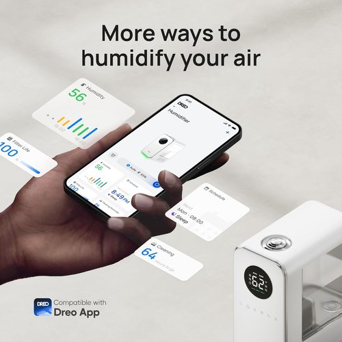 DREO Cool Mist Humidifier - Smart Quiet Top-Fill Design for Large Rooms | 50-Hour Runtime, White