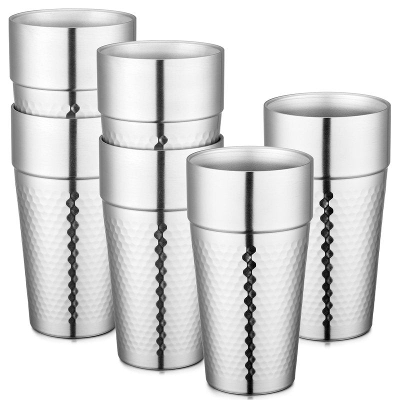 Beasea Stainless Steel Cups 19 oz, 6 Pack Large 18.6oz 550ml Stainless Steel Tumbler Stackable Double Wall Insulated Metal Drinking Glasses for Home Restaurant Office Party Camping