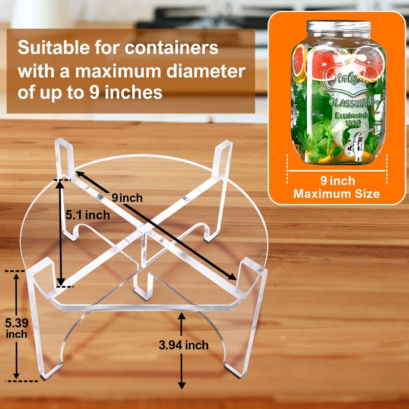 8 MM Beverage Dispenser Stand Only, Acrylic Glass Water Juice Drink Beverage Dispenser Floor Pitcher Stand Base for Parties, Home, Catering Events(Fit Max 9 Inch Glass Drink)