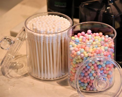 DAPOWER Qtip Holder Canister - 10-Ounce Clear Plastic Storage Jar for Cotton Balls, Swabs & Pads