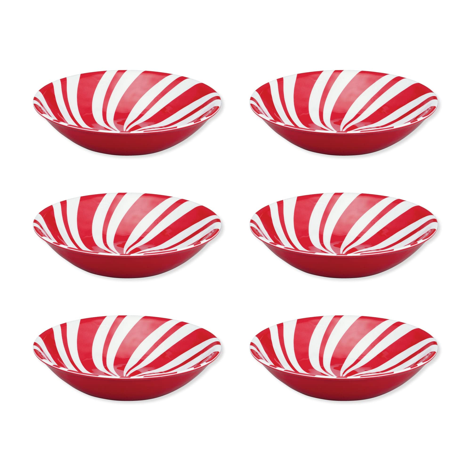 UPware Peppermint Melamine Bowl Set, Round Bowls for Pasta, Rice, Soup, and Salad, BPA-Free, Dishwasher Safe, Shatter-Proof, Red, 8 Inch, Set of 6
