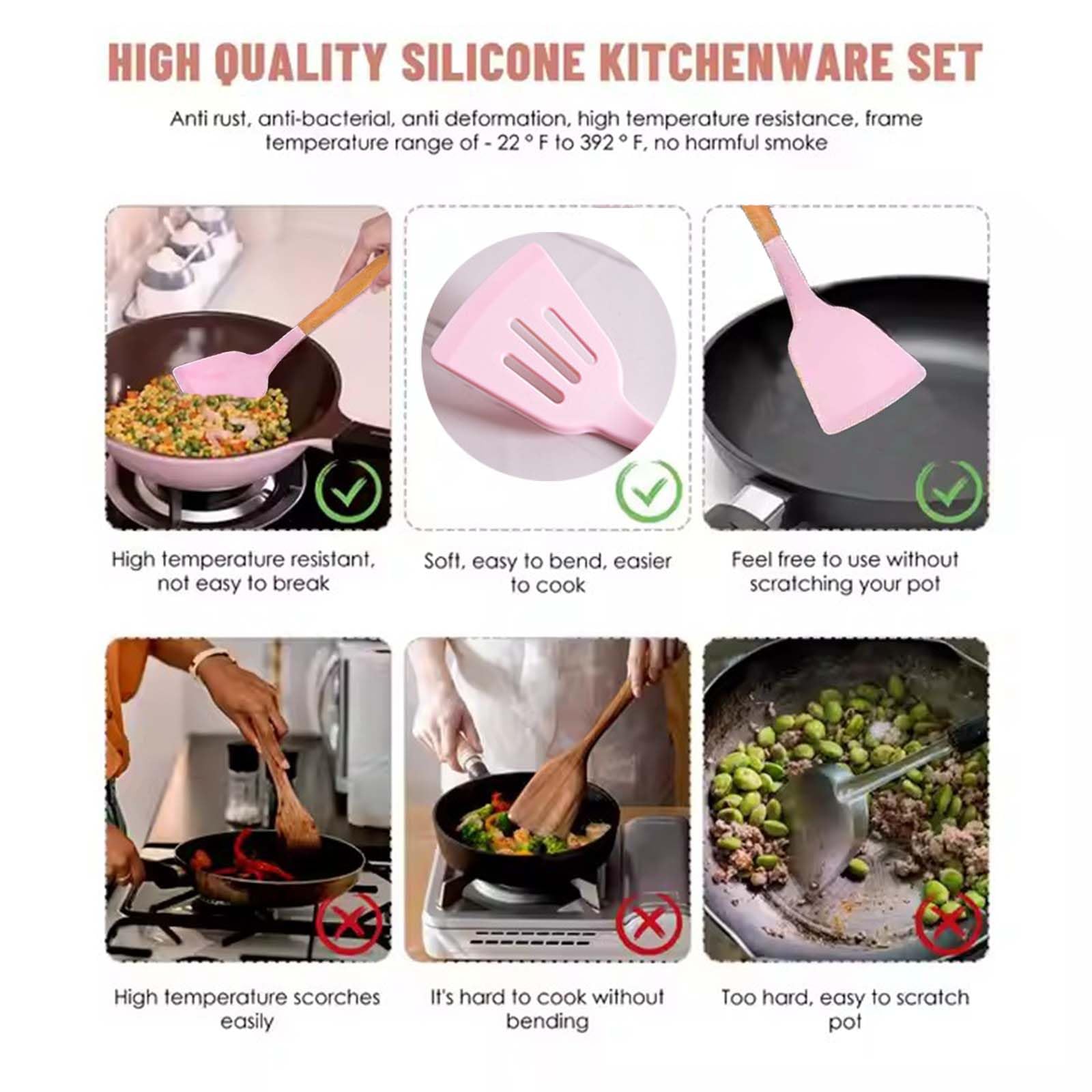 34pcs Silicone Cooking Utensils Set, Kitchen Silicone Cookware Set with 10 Hooks, Egg Beaters, Food Holders, Spoons Cooking Tools, Stirring Kitchen Tools for Nonstick Cookware (Pink)