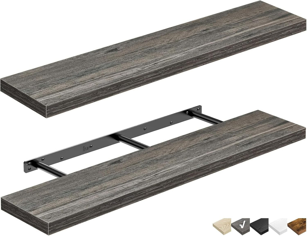 QEEIG Floating Wall Shelves - Extra Long 47.2" Set of 2 for Bathroom, Kitchen, Living Room | Grey Home Decor