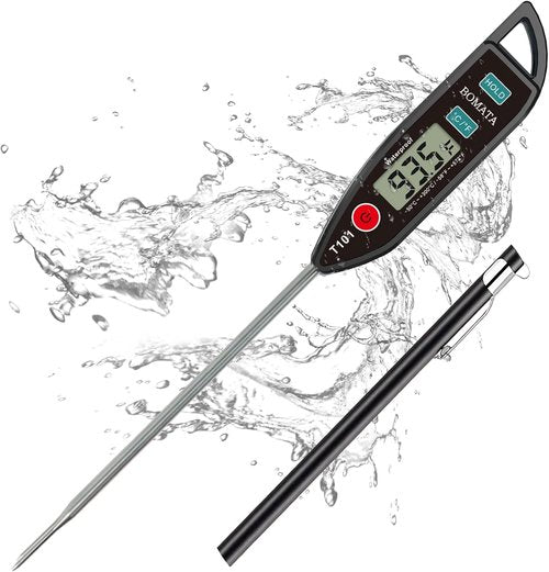 BOMATA Digital Water Thermometer - Instant Read Waterproof Food Thermometer with Long Probe | Black T101