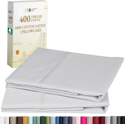 California Design Den King Pillow Cases - Set of 2, 400 Thread Count Sateen, Soft & Breathable Silver