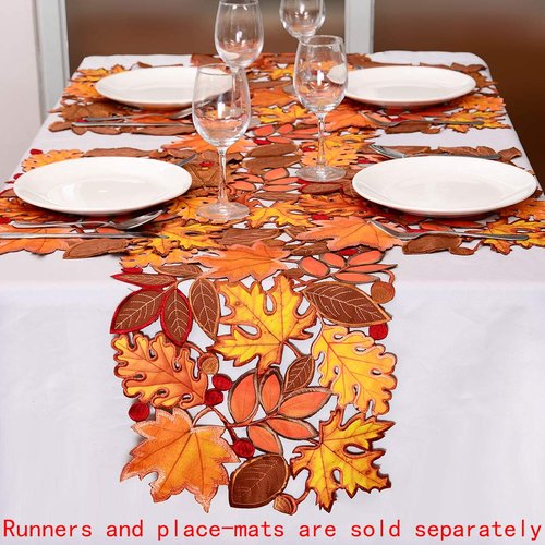 Simhomsen Embroidered Fall Leaves Table Runner for Thanksgiving, Autumn Harvest Decorations (14 × 120 inches)