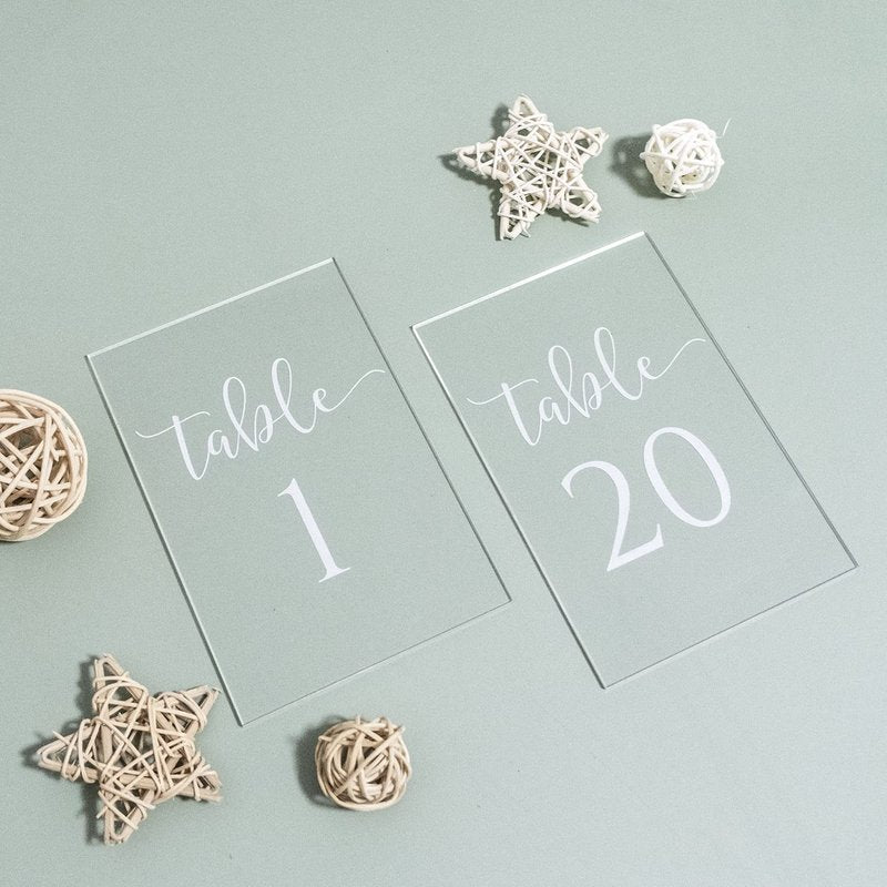 JINMURY Acrylic Wedding Table Numbers 1-30 with Stand- 4x6 Inch Clear Sign Printed Calligraphy Font, Acrylic Table Numbers with Holder Base for Wedding Party Reception