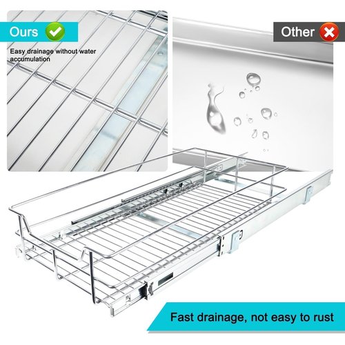 Pull Out Cabinet Organizer 15" W X 22" D, Slide Out Drawers For Kitchen Organizers and Storage, Pull Out Drawers For Cabinets Capacity Heavy Duty Caddy, Cabinet Shelves Chrome-Plated, Bathroom Pantry