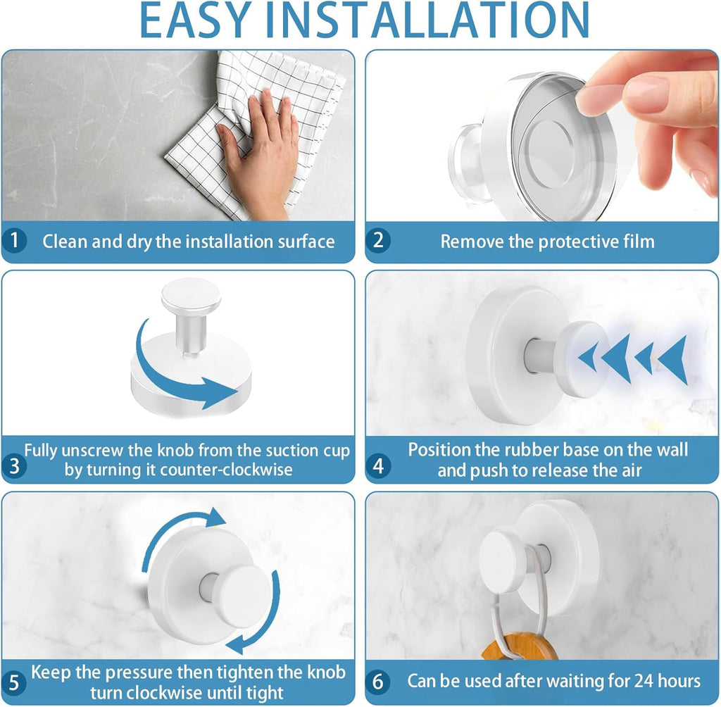 Regine Switzerland Suction Cup Hooks - No Drill Shower Hooks for Glass Windows & Mirrors | White (4 Pack)