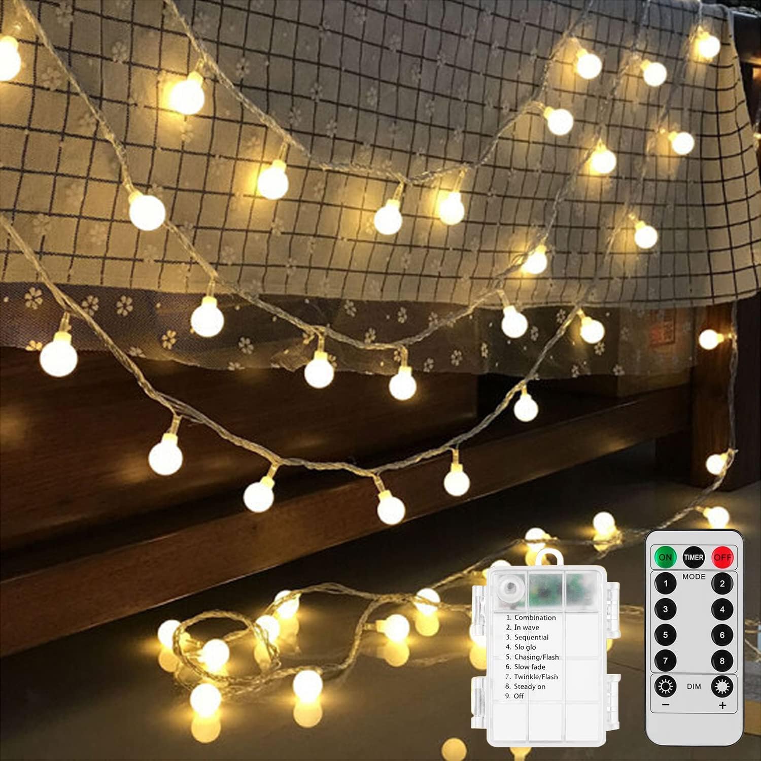 Skiennix LED Globe String Lights - 52FT Total Length, 120 LEDs, Waterproof with Remote | 8 Modes for Home & Party Decor