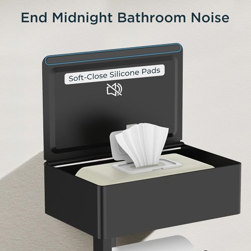 FORIOUS Toilet Paper Holder - Wall-Mounted Storage with Shelf & Tampon Receptacle | Matte Black