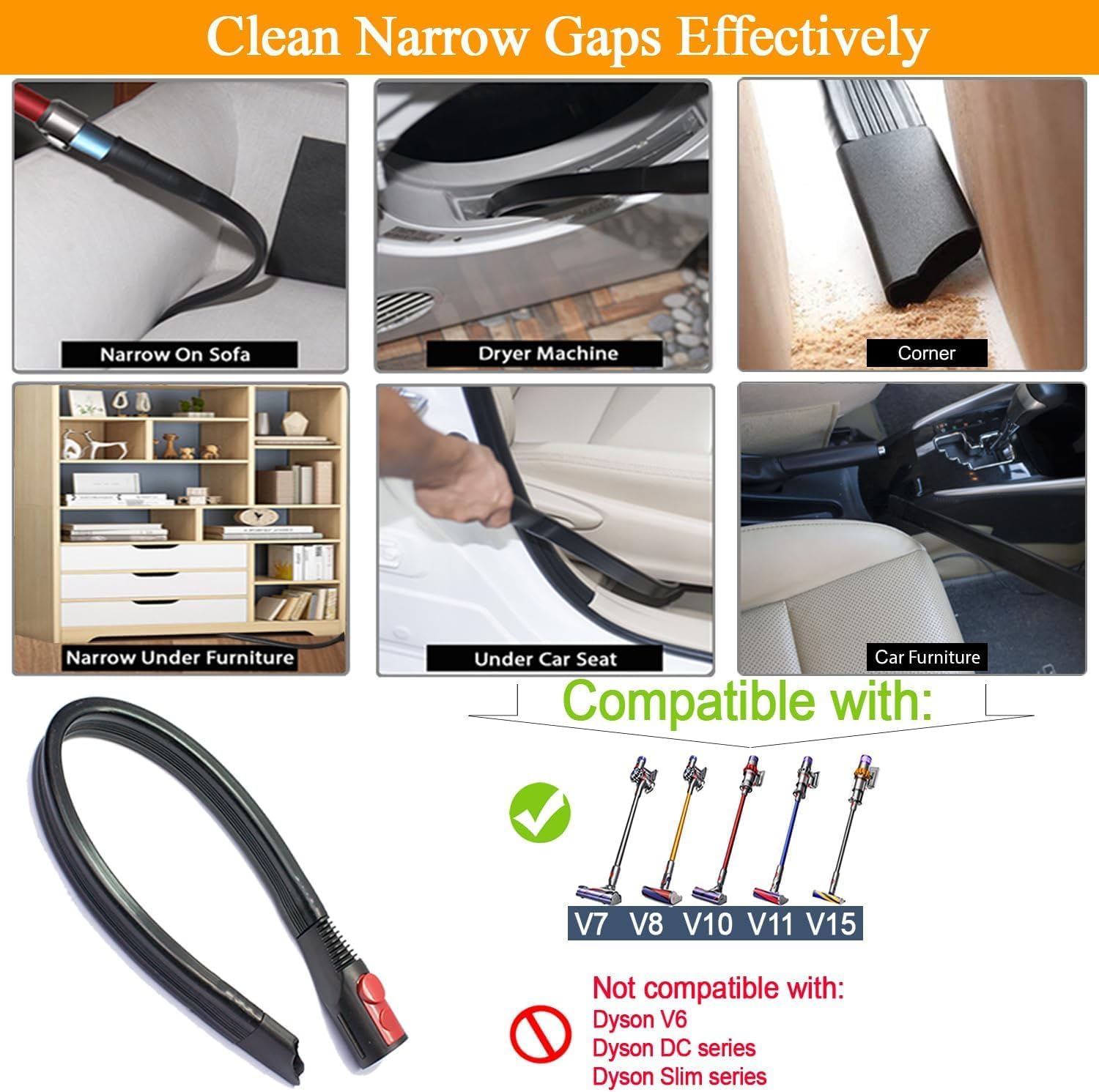 Skiennix Dryer Vent Cleaner Kit - 2 Piece Lint Brush & Vacuum Hose Attachment for Dyson V7-V15