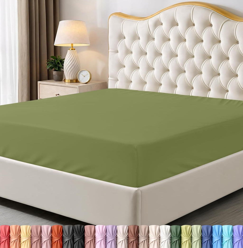 Utopia Bedding Queen Fitted Sheet - Soft Microfiber - Deep Pocket, Shrinkage & Fade Resistant | Olive Color
