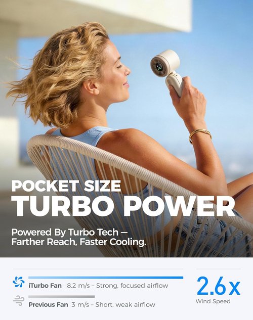 Diveblues Handheld Fan - 3-in-1 Mini Portable Turbo Fan with LED Display | 12H Max Cooling, 4000mAh Battery