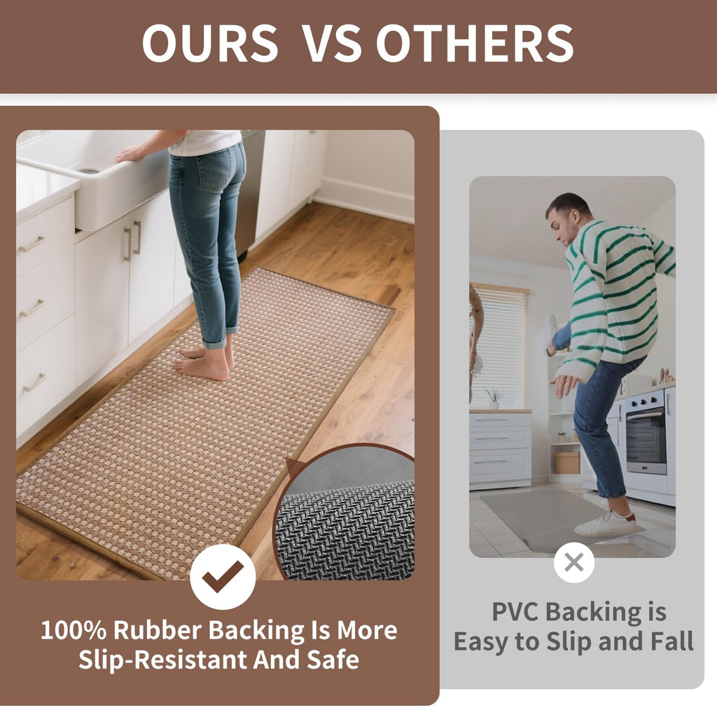 YDKGL Large Kitchen Runner Rugs Long Kitchen Mat Non Slip Washable, Super Absorbent Soft Chenille Braided Kitchen Mats for Floor, Rubber Backing Kitchen Sink Standing Mat, Easy Clean, Brown 36"x71"