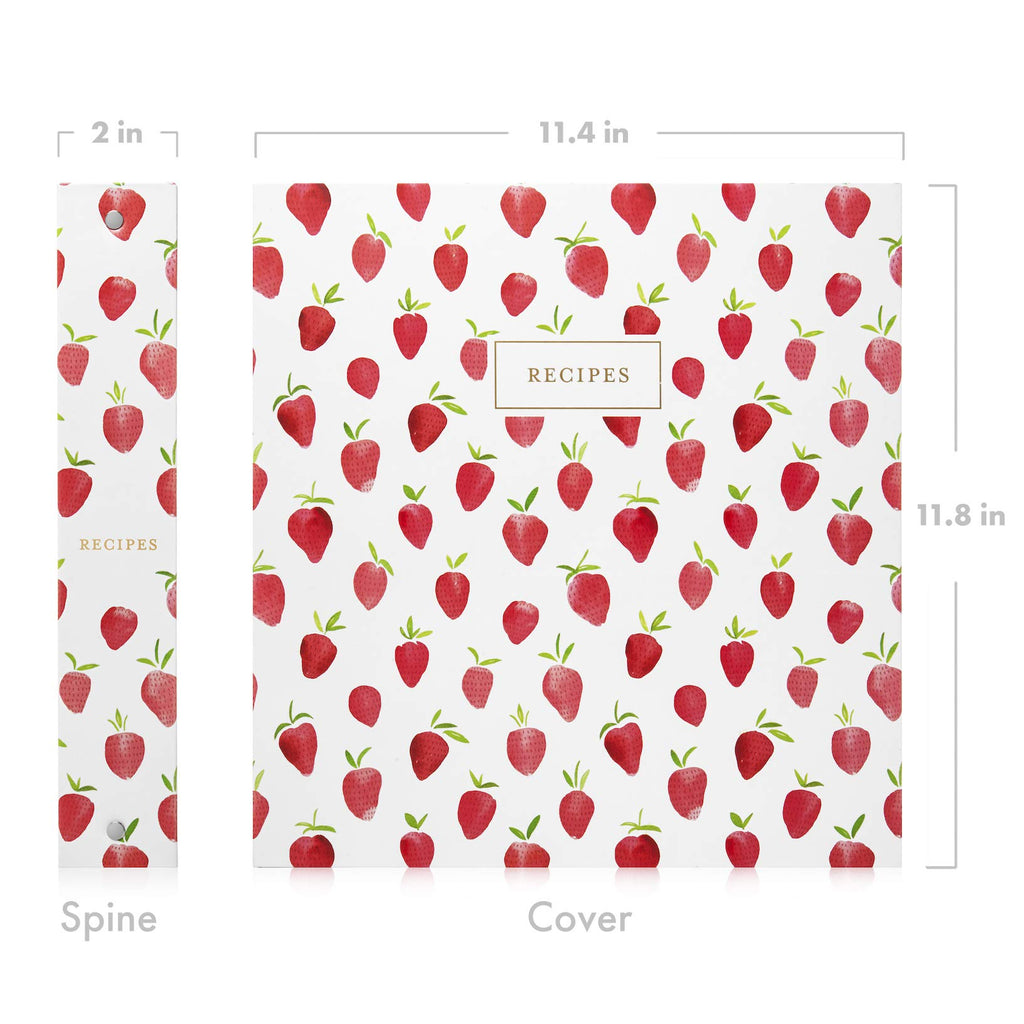 Jot & Mark 8.5" x 11" 3 Ring Recipe Binder with Spill-Proof Clear Binder Sleeves Sheet Protector, 30 Dual-Sided Recipe Card Pages for Written & Printed Recipes, Tabbed Dividers, Strawberry Wilds