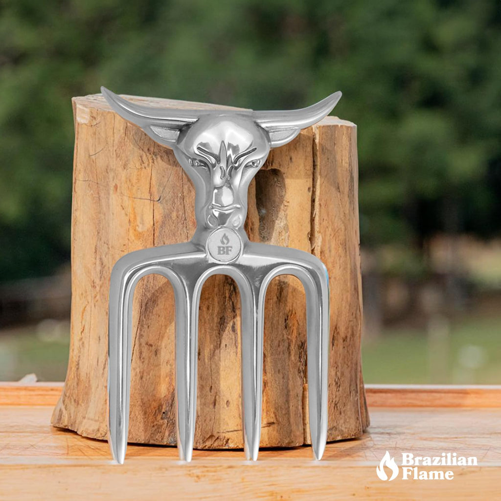 Brazilian Flame Aluminum Bad Bull Fork 4 Teeth with Leather Sheath