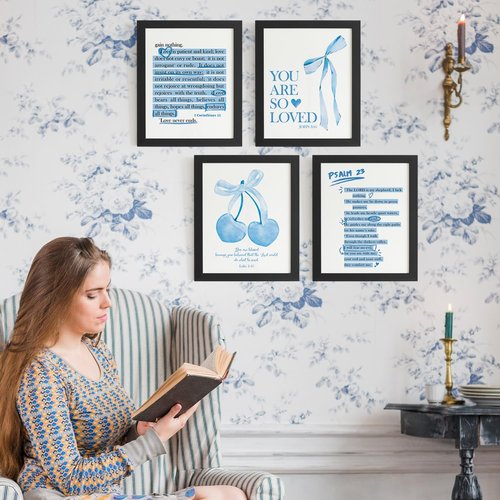 DSHFG Blue Wall Decor - Christian Bible Verse Art for Teen Girls' Bedroom | Set of 4 Unframed 8x10 Prints