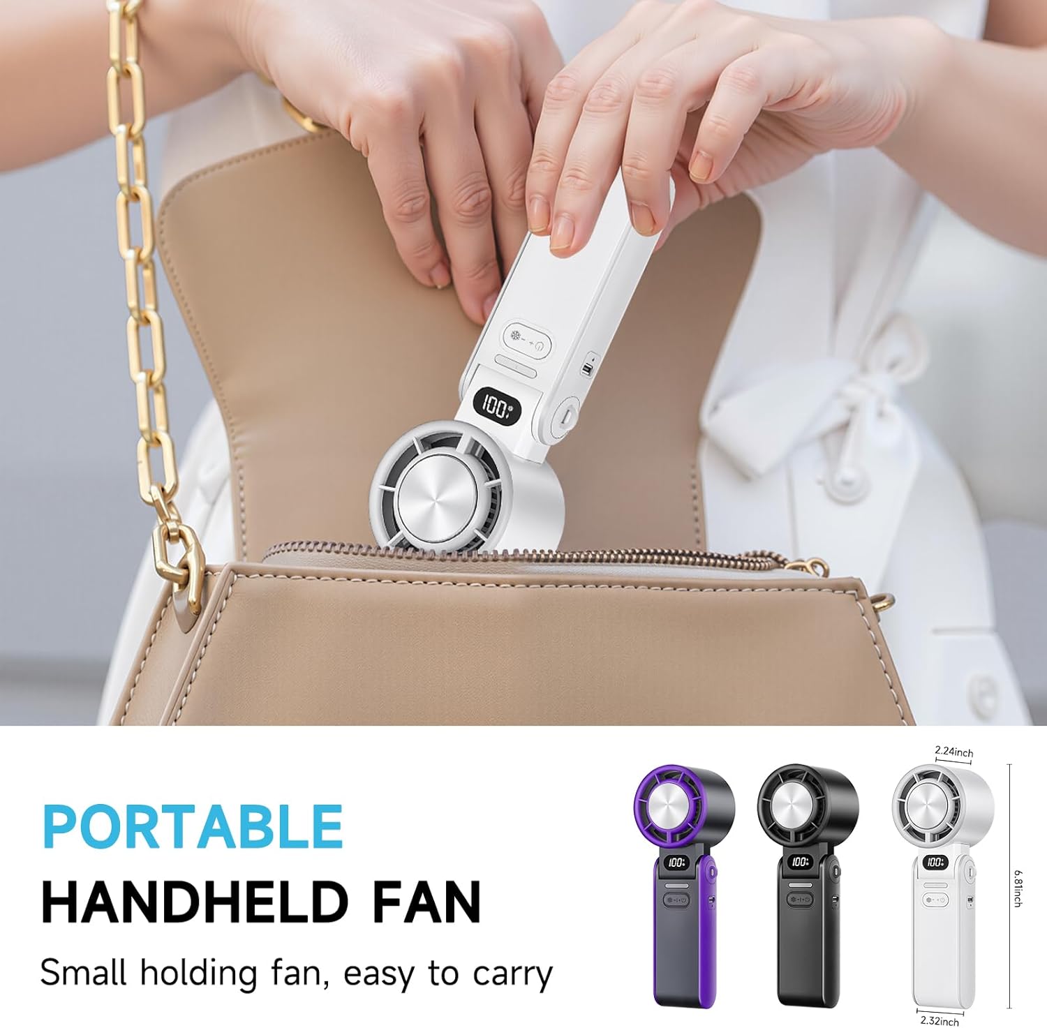 Turbo Fan by Portable Handheld | Rechargeable Mini Fan with Cooling Plate - 1-100 Stepless Speeds, Perfect for Summer Travel & Office (Black)