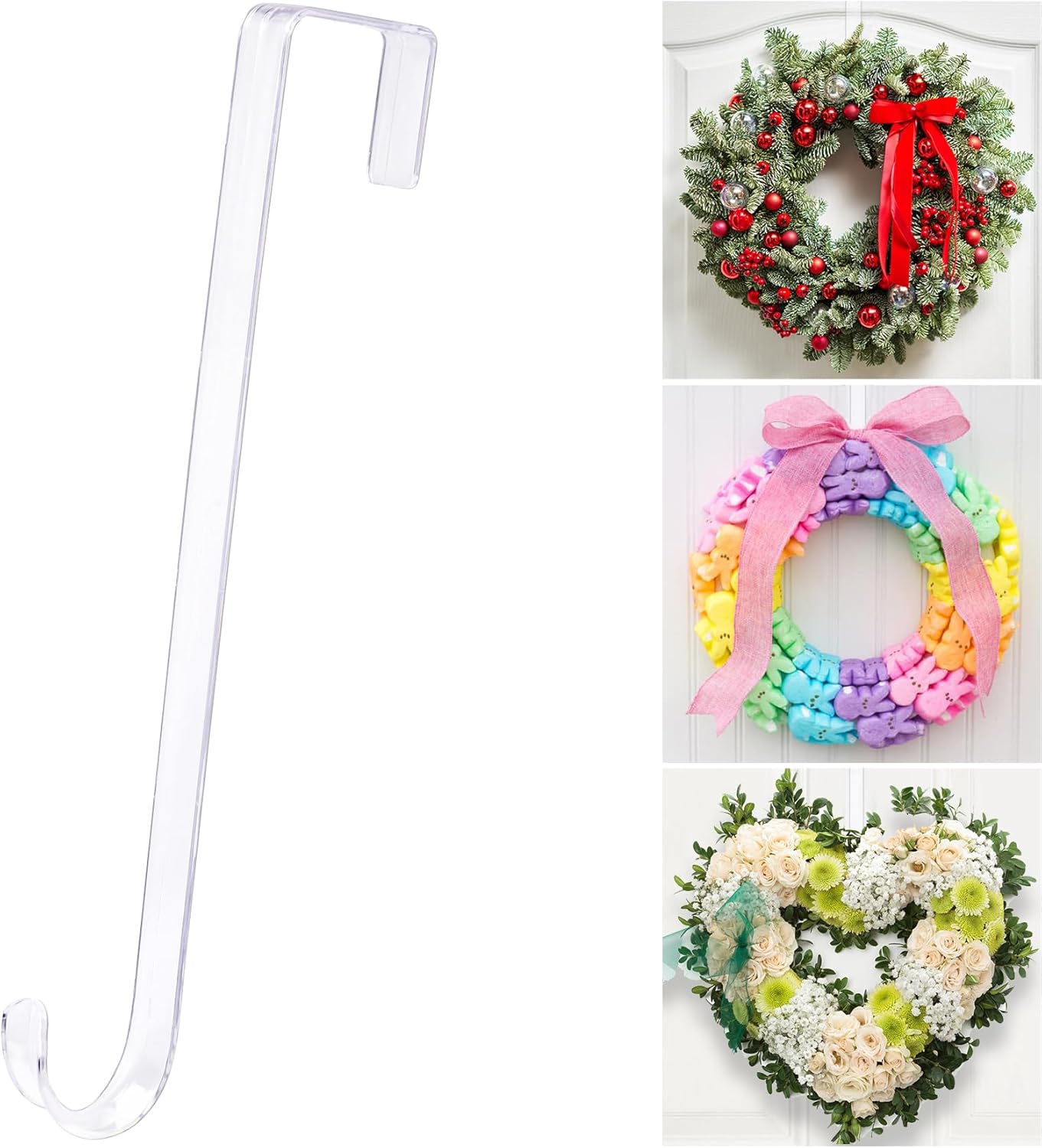 Skiennix 12" Clear Wreath Hanger - Non-Scratch Over The Door Hook for Slim Decoration Organizer