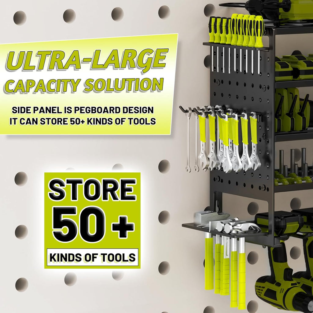 Skiennix Power Tool Organizer - Heavy-Duty Wall Mount Storage Rack with 8 Drill Holders | Black